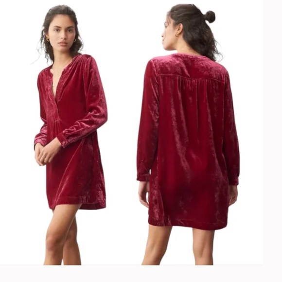 NWT Anthropologie Melody Velvet Tunic Dress Raspberry pink soft flattering V M - Picture 2 of 16